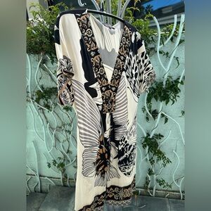 Hale Bob Cream and Gray Patterned Dress